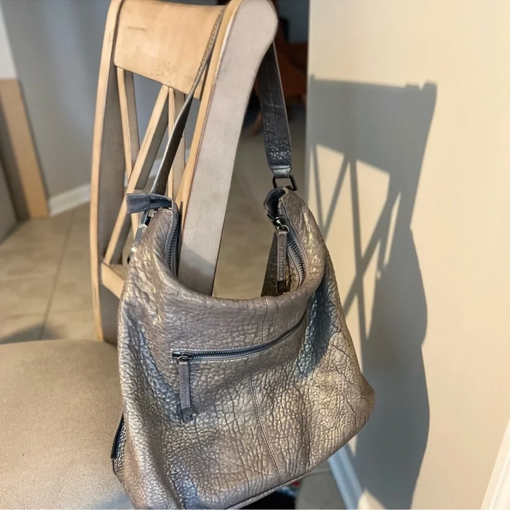 Vince Camuto Riley metallic brushed bubble lamb leather hobo purse shoulder bag